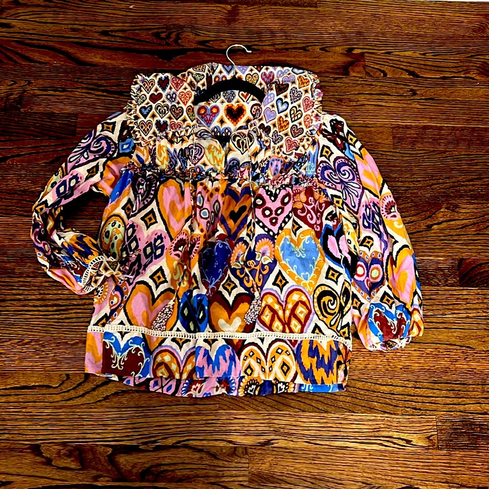Farm Rio Hearts Ikat-inspired Blouse S US